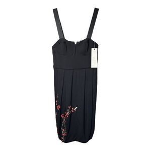 NEW Adam Lippes Black Mini Dress Floral Boho Bubble Hem Sleeveless Women 2